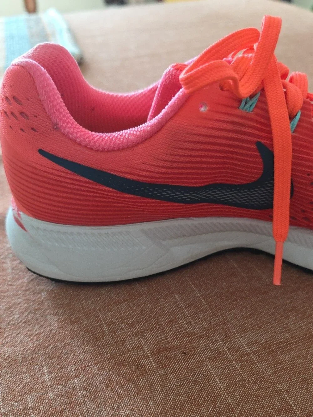 Nike Women's Coral-Pink Running Sneakers with Navy Swoosh